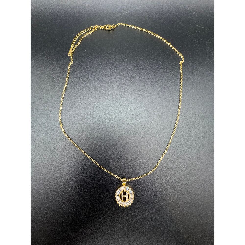 LLIYSOUN 14K Gold Plated “H” Initial Necklace Zircon Halo Pendant – NWT 17.7”